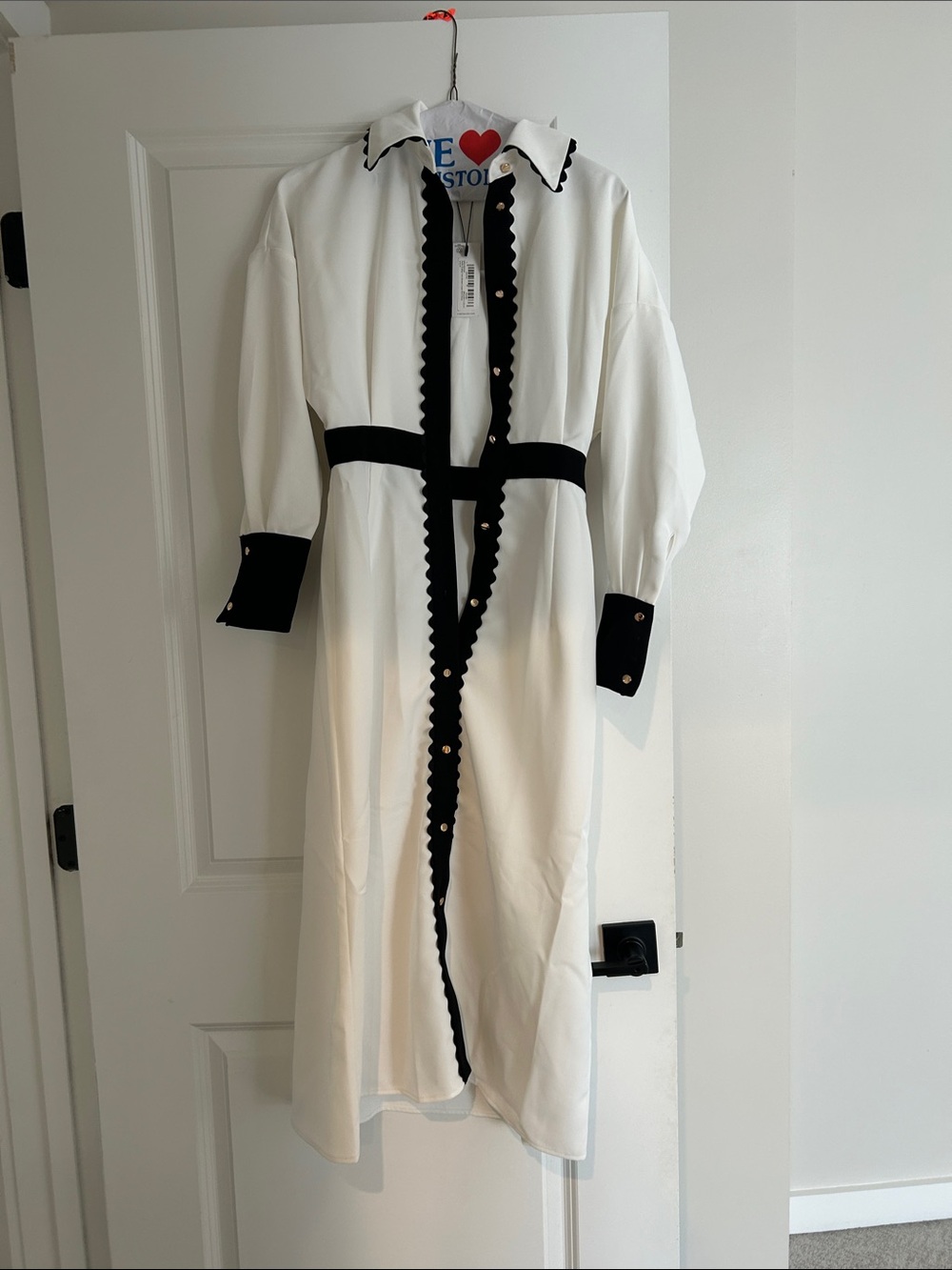 Karen Millen White Long Sleeve Shirt Dress with Black Trim